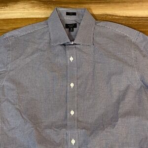J. Crew Ludlow Slim Fit Gingham Dress Shirt Men Size 16 33 Blue White